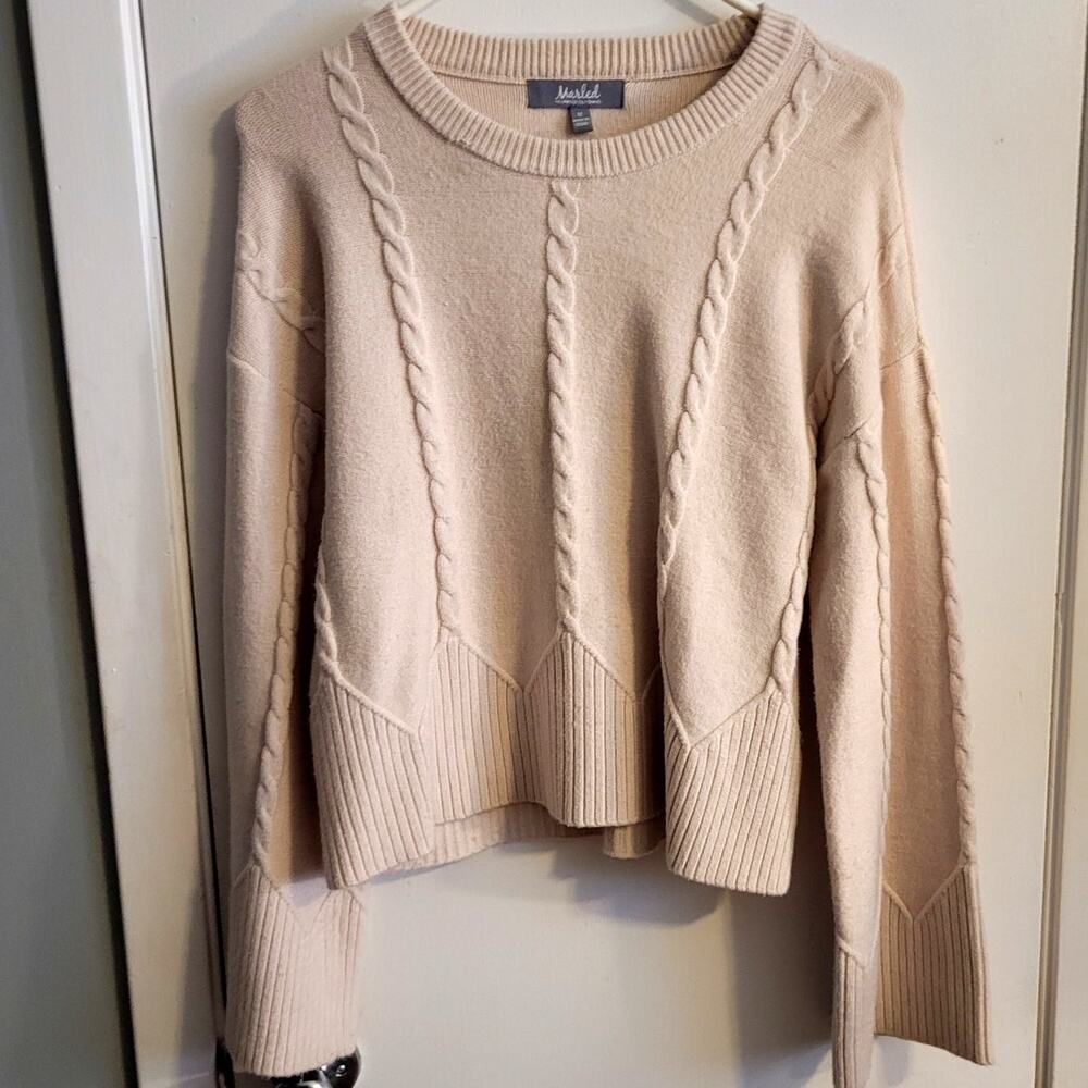 Cable Knit Sweater Cropped Ribbed Hem Quietlux Old Money Beige Neutral Medium